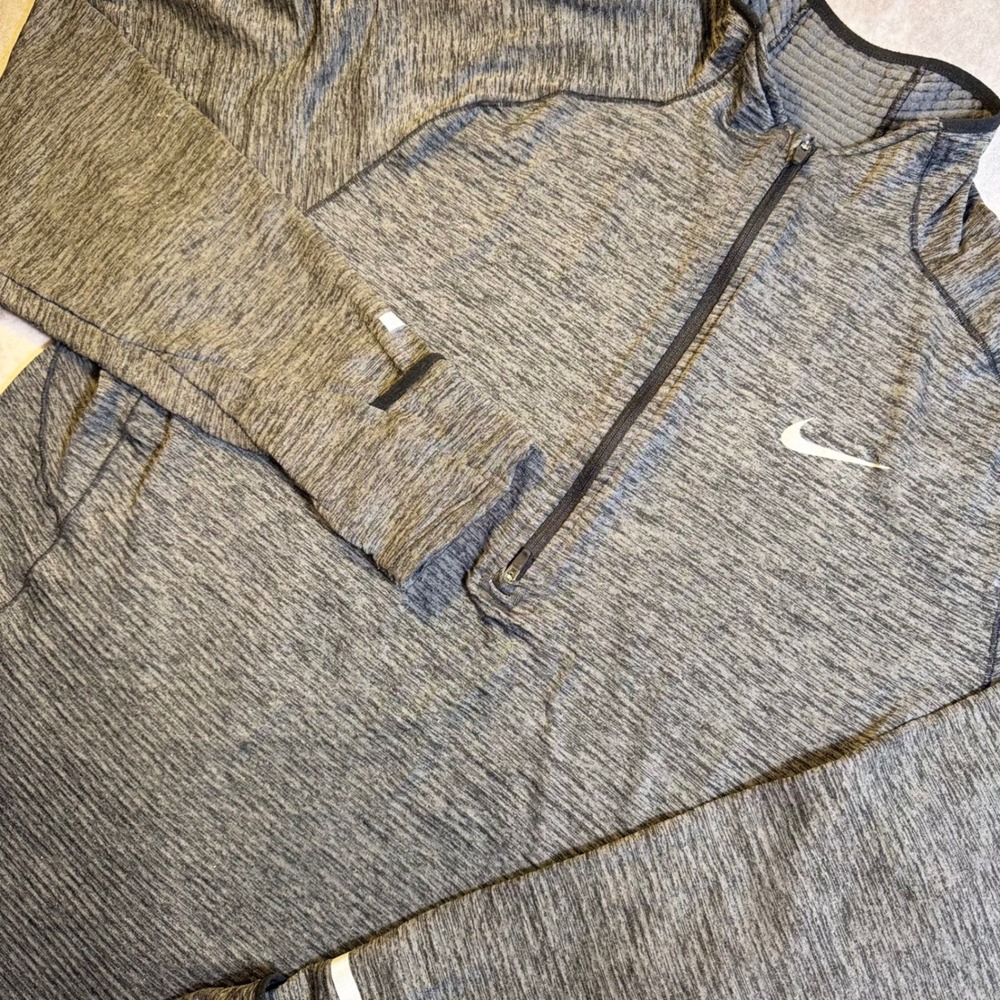 Nike Dri-FIT Mens XL Half Zip Running Top Heather Grey Space Dye Pullover 510